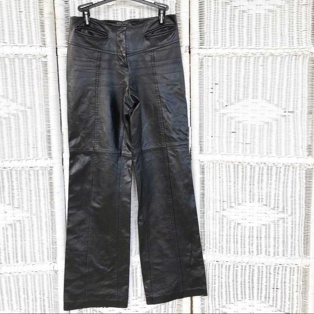 Parallel 100% Leather Black Moto Boot Cut Pants 8